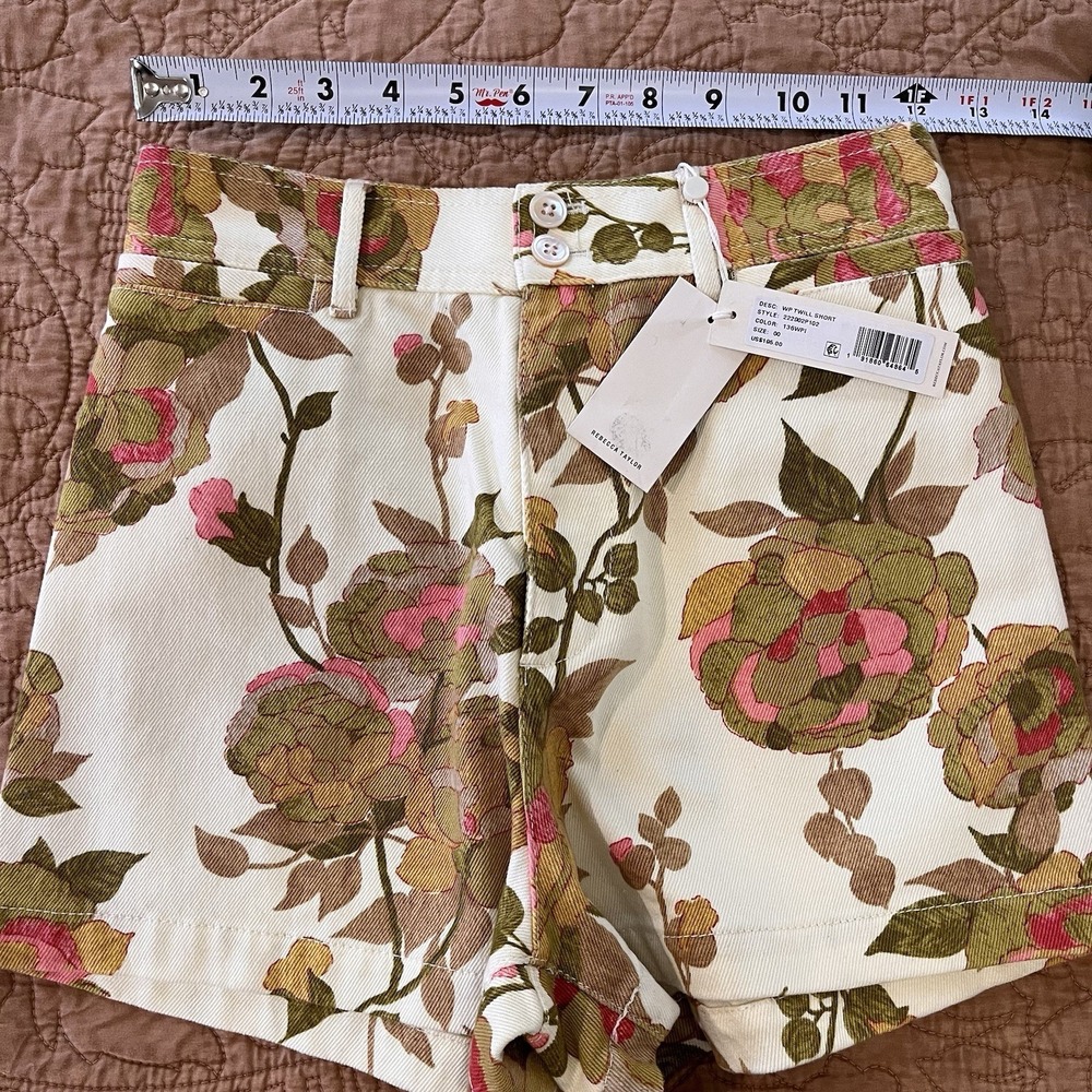 NWT REBECCA TAYLOR Floral Stretch Cotton Twill High Waisted Shorts Size 00 Boho - Picture 3 of 10